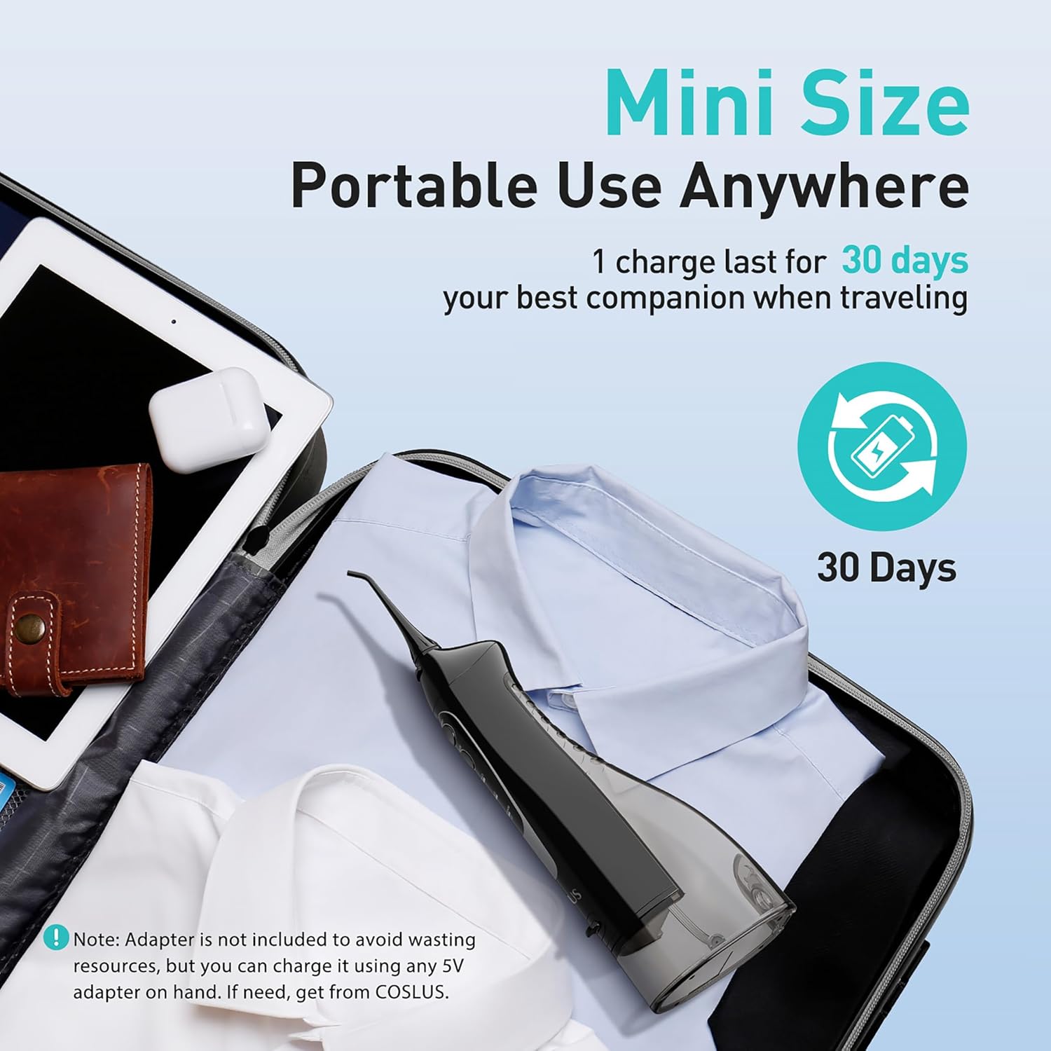 COSLUS Water Dental Flosser Teeth Pick: Portable Cordless Oral Irrigator 300ML Rechargeable Travel Irrigation Cleaner IPX7 Waterproof Electric Flossing Machine for Teeth Cleaning C20(F5020E) image 4
