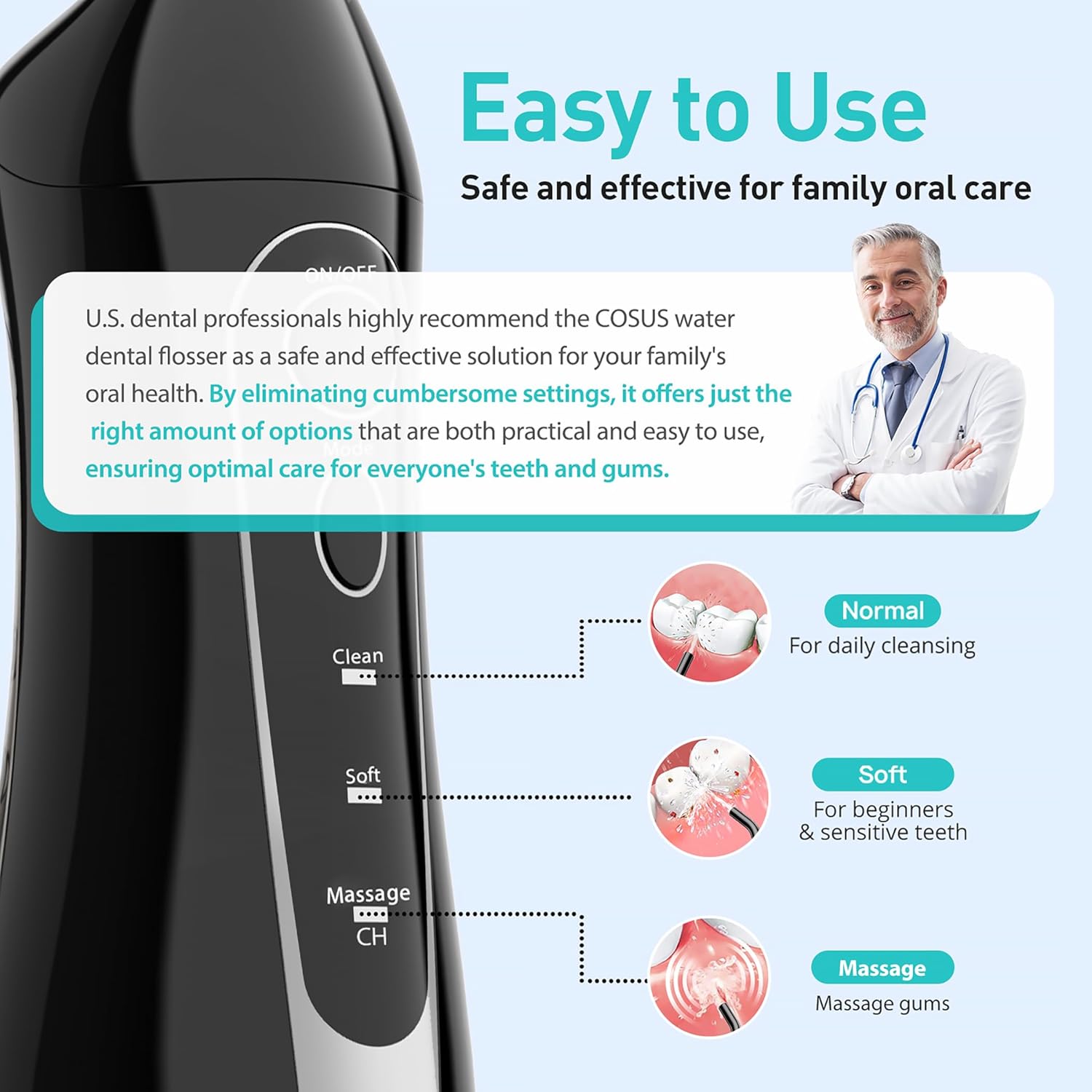 COSLUS Water Dental Flosser Teeth Pick: Portable Cordless Oral Irrigator 300ML Rechargeable Travel Irrigation Cleaner IPX7 Waterproof Electric Flossing Machine for Teeth Cleaning C20(F5020E) image 5