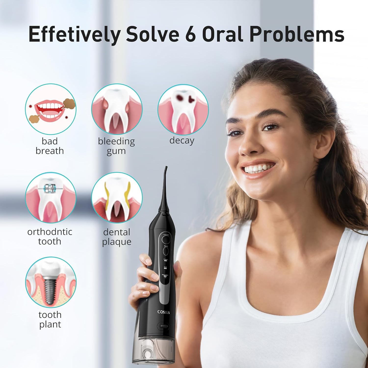 COSLUS Water Dental Flosser Teeth Pick: Portable Cordless Oral Irrigator 300ML Rechargeable Travel Irrigation Cleaner IPX7 Waterproof Electric Flossing Machine for Teeth Cleaning C20(F5020E) image 8