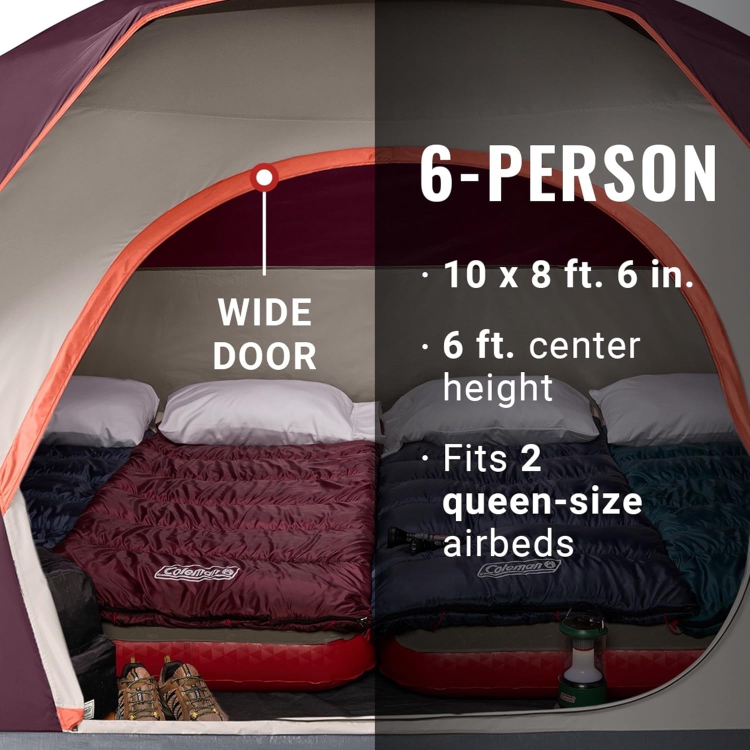 Coleman Skydome Tent with 5 Minute Setup, 2/4/6/8 Person Weatherproof Tent with Rainfly & Carry Bag, 20% More Headroom Than Traditional Canopies image 2