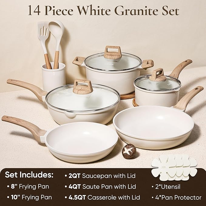 CAROTE 14 Pcs Pots and Pans Set Nonstick,Cookware Set Kitchen Cooking Set with Utensil and Pan Protectors image 2