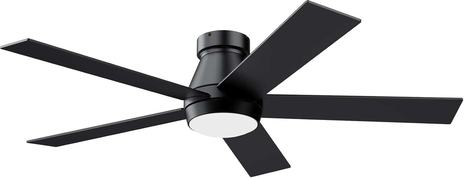 TCL 52" Ceiling Fan with Lights, Black Flush Mount Ceiling Fans with Remote Control, 6 Speeds DC Reversible, Dimmable, Noiseless, Low Profile Ceiling Fans for Bedroom image 1