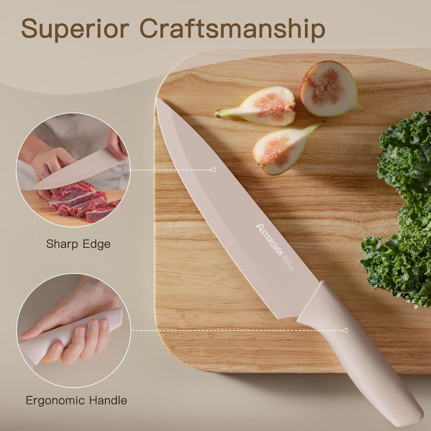 Astercook Knife Set, 13 Pieces Kitchen Knives Set with Healthy Anti-Rust Coating, Dishwasher Safe, Stainless Steel Chef Knife Sets with 6 Blade Guards, Perfect Holiday Gifts for Kitchen image 7