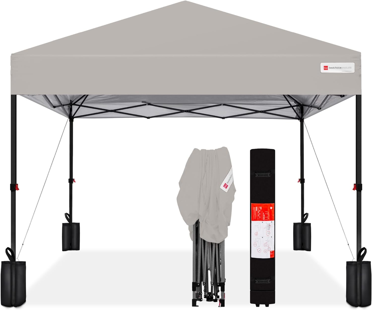 Best Choice Products 10x10ft 1-Person Setup Pop Up Canopy Tent Instant Portable Shelter w/ 1-Button Push, Case, 4 Weight Bags - Light Gray image 1