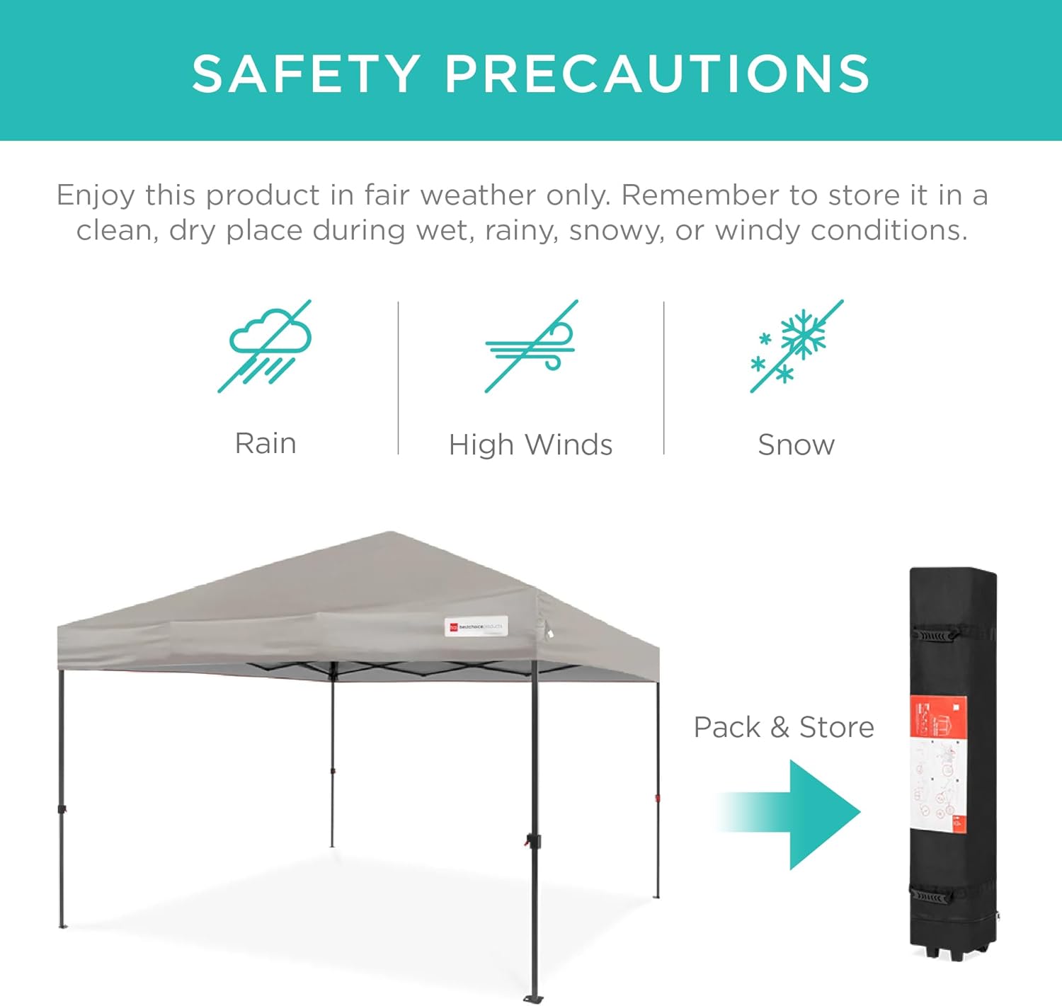 Best Choice Products 10x10ft 1-Person Setup Pop Up Canopy Tent Instant Portable Shelter w/ 1-Button Push, Case, 4 Weight Bags - Light Gray image 5