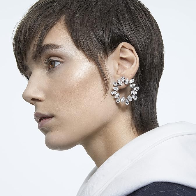 SWAROVSKI Matrix earrings, Circle, Clear, Rhodium Finish image 3