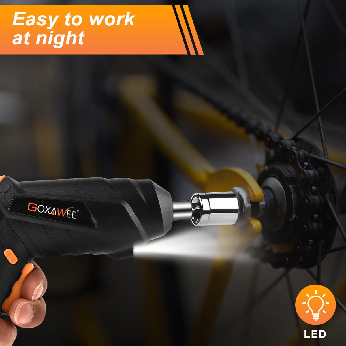 GOXAWEE Cordless Electric Screwdriver with Pivoting Handle, LED Light and 46pcs Bit Set, 3.7V, 2000mA image 3