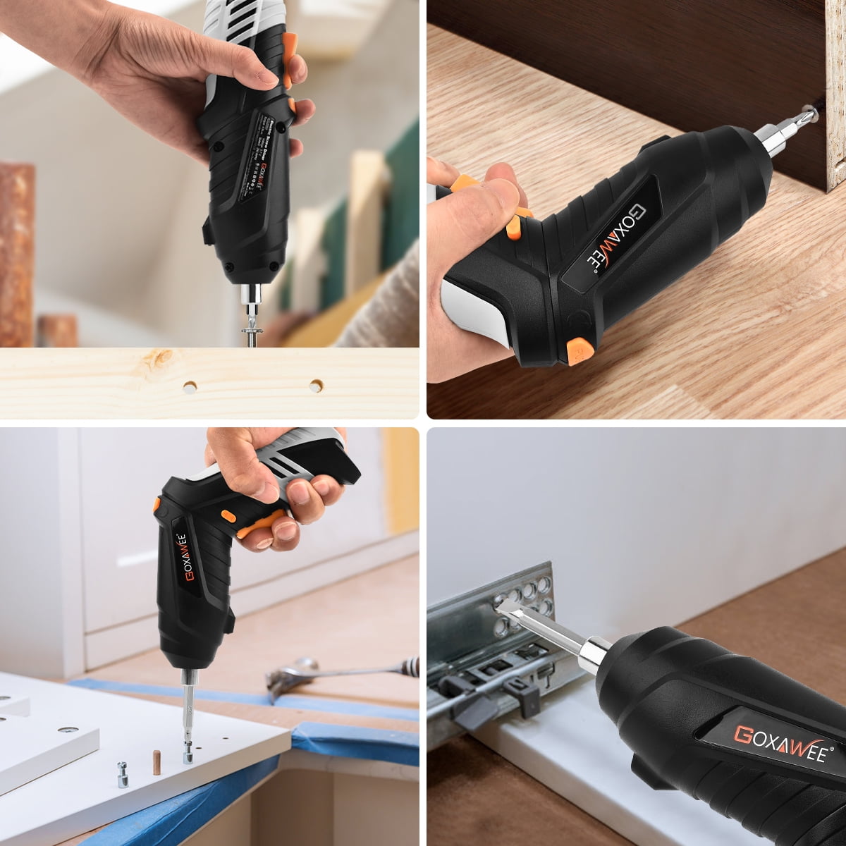GOXAWEE Cordless Electric Screwdriver with Pivoting Handle, LED Light and 46pcs Bit Set, 3.7V, 2000mA image 6