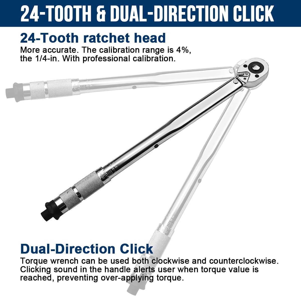 GOXAWEE 1/2-Inch Drive Click Torque Wrench, 24-Tooth Precision Dual-Direction Torque Wrench with Buckle, 20.6-154.9 ft.-lb/28-210 Nm, G5274B image 3