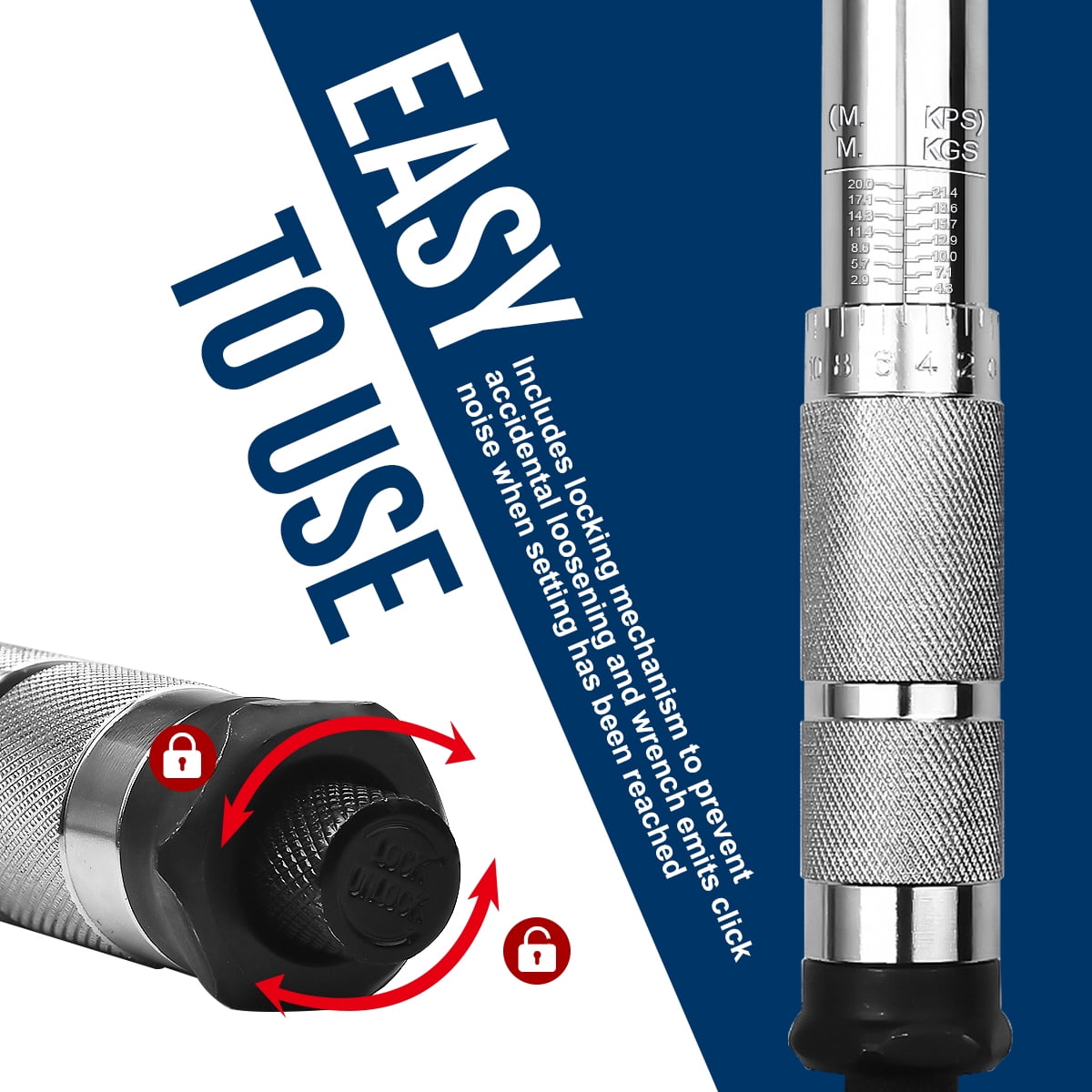 GOXAWEE 1/2-Inch Drive Click Torque Wrench, 24-Tooth Precision Dual-Direction Torque Wrench with Buckle, 20.6-154.9 ft.-lb/28-210 Nm, G5274B image 4