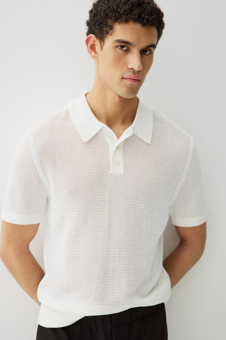 Regular-Fit Hole-Knit Polo Shirt image 1
