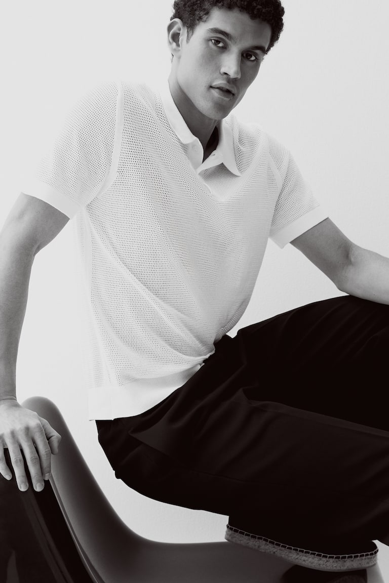 Regular-Fit Hole-Knit Polo Shirt image 3