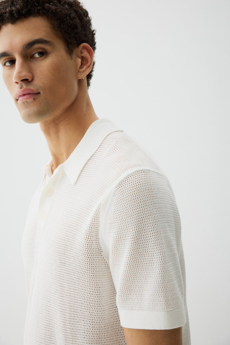 Regular-Fit Hole-Knit Polo Shirt image 4