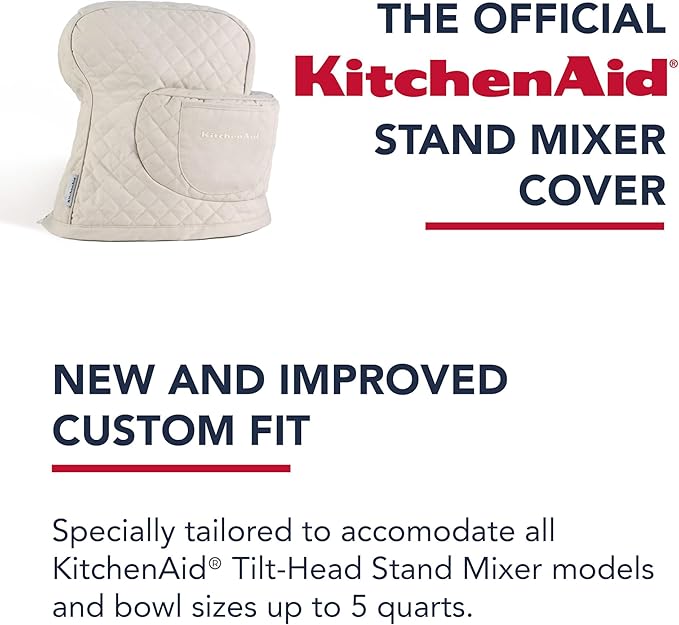 KITCHENAID Fitted Tilt-Head Stand Mixer Cover with Storage Pocket, Quilted 100% Cotton,14.4"x18"x10", Milkshake image 7