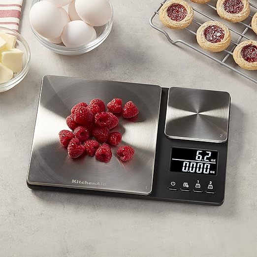 KitchenAid KQ909 Dual Platform Digital Kitchen and Food Scale, 11 pound capacity and Precision 16oz capacity, Black with Stainless Steel image 5