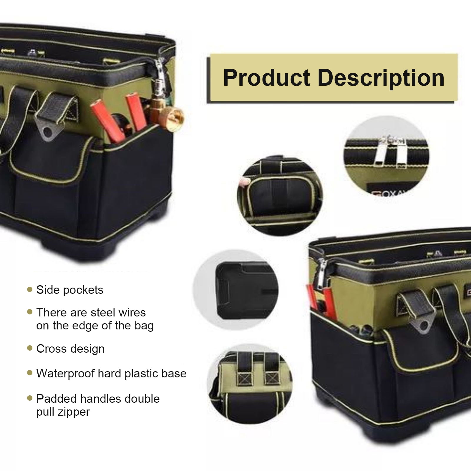 GOXAWEE 17-inch Tool Bag with 16 Pockets, Waterproof Oxford Canvas Hand Tool Storage Bag, Tool Kit Organizer Bag image 7