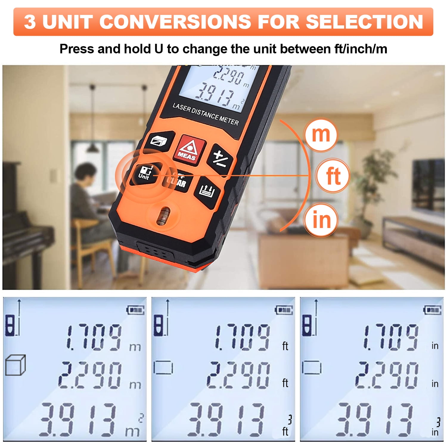 GOXAWEE Laser Measure, 328Ft Digital Laser Distance Meter with Bubble Levels image 2