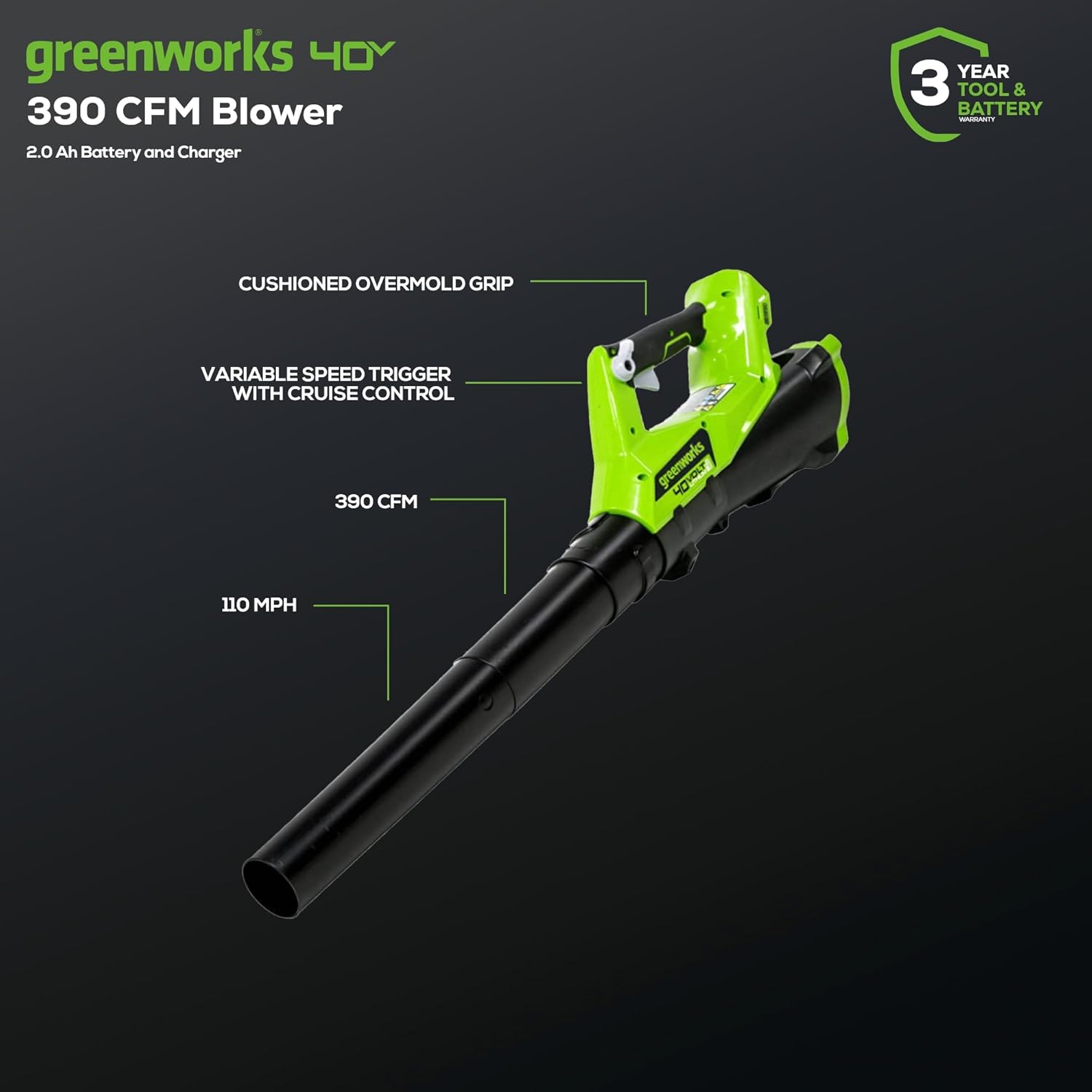 Greenworks 40V Lawn Care Combo Kit, Trimmer & Blower for Edging & Leaf Cleanup, 2.0Ah Battery & Charger (Gas-Free Yard Duo) image 3