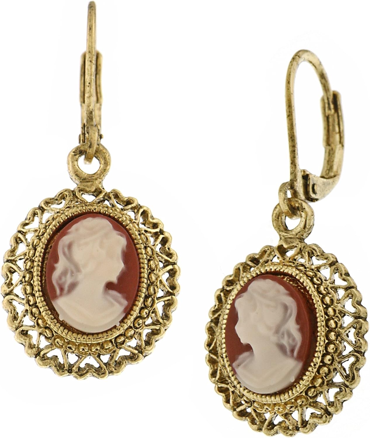 1928 Jewelry Oval Stone Heart Frame Drop Earrings For Women, Lever Back, 14K Gold Dipped, Made In USA image 1