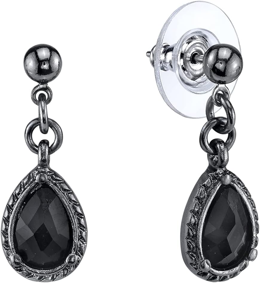 1928 Jewelry Black Victorian Inspired Petite Teardrop Earrings image 1