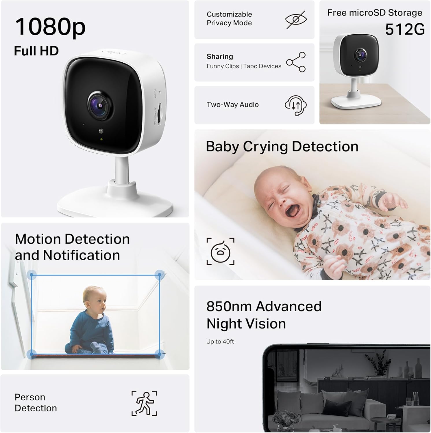 Tapo by TP-Link 1080P Indoor Security Camera for Baby Monitor, Pet Camera w/Motion Detection, 2-Way Audio Siren, Night Vision, Cloud & SD Card Storage, Works w/Alexa & Google Home, C100(4-Pack) image 2