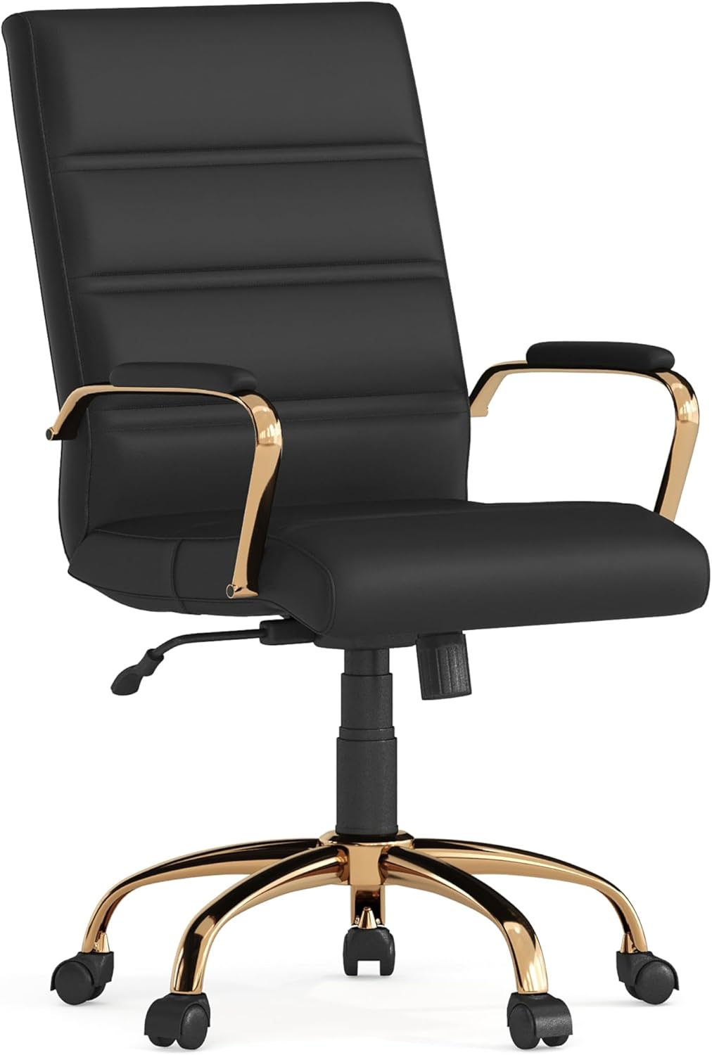 Flash Furniture Whitney Mid-Back Swivel LeatherSoft Desk Chair with Wheels, Padded Seat and Armrests, Adjustable Height Padded Office Chair, Black image 1