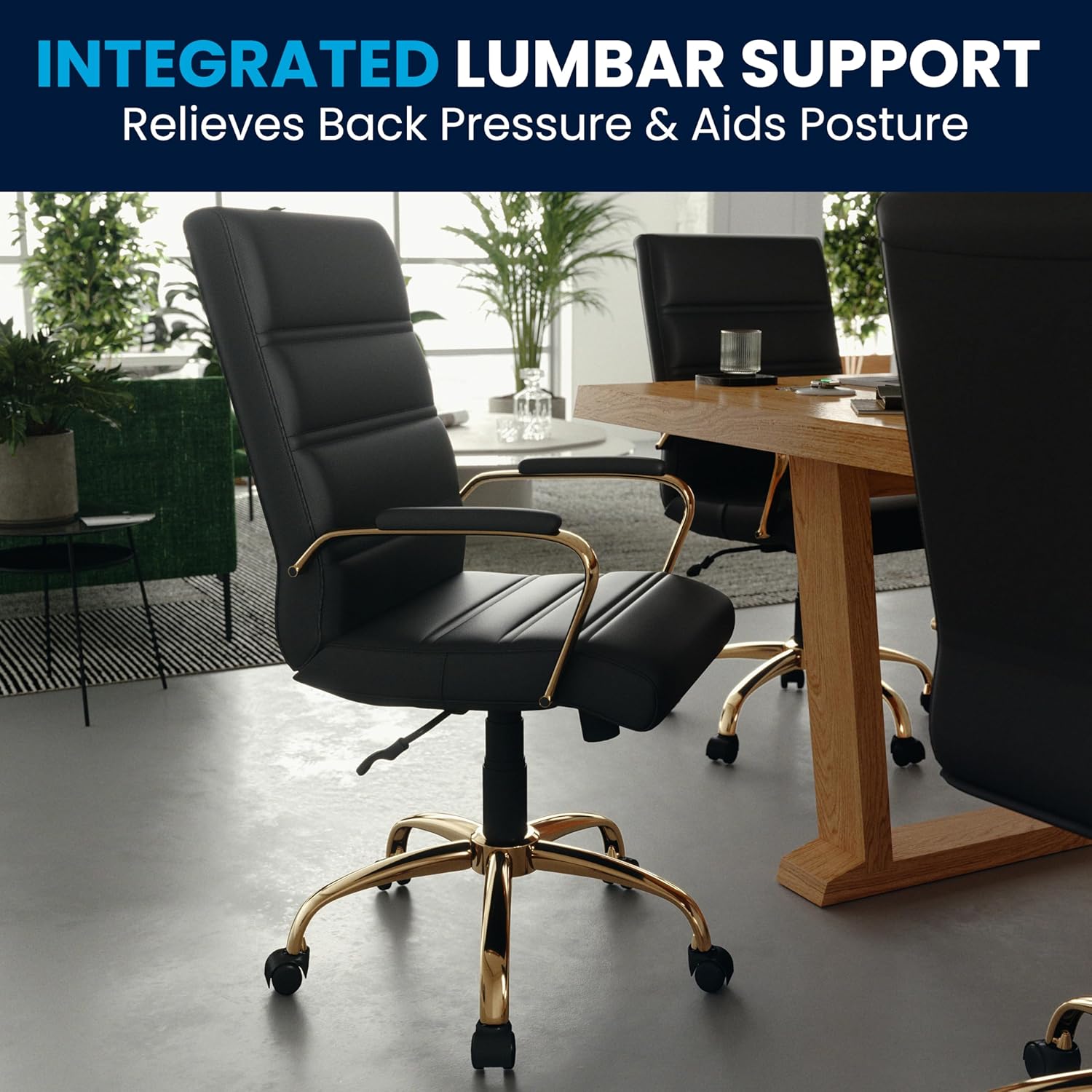 Flash Furniture Whitney Mid-Back Swivel LeatherSoft Desk Chair with Wheels, Padded Seat and Armrests, Adjustable Height Padded Office Chair, Black image 9