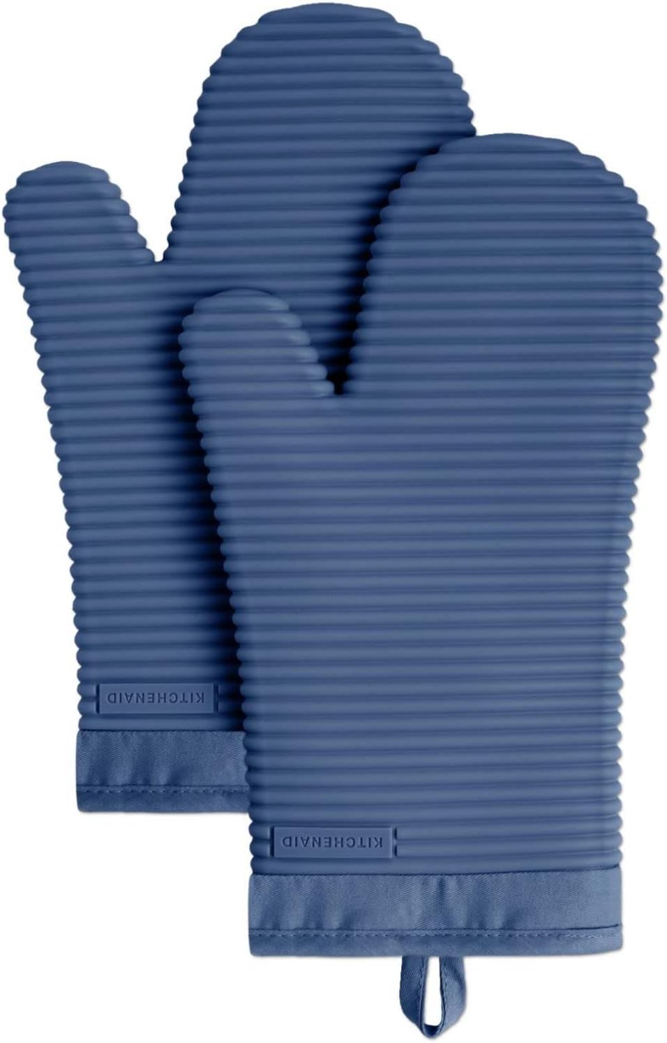 KITCHENAID Ribbed Soft Silicone Oven Mitt 2-Pack Set, 7.5"x13", Blue Willow image 1