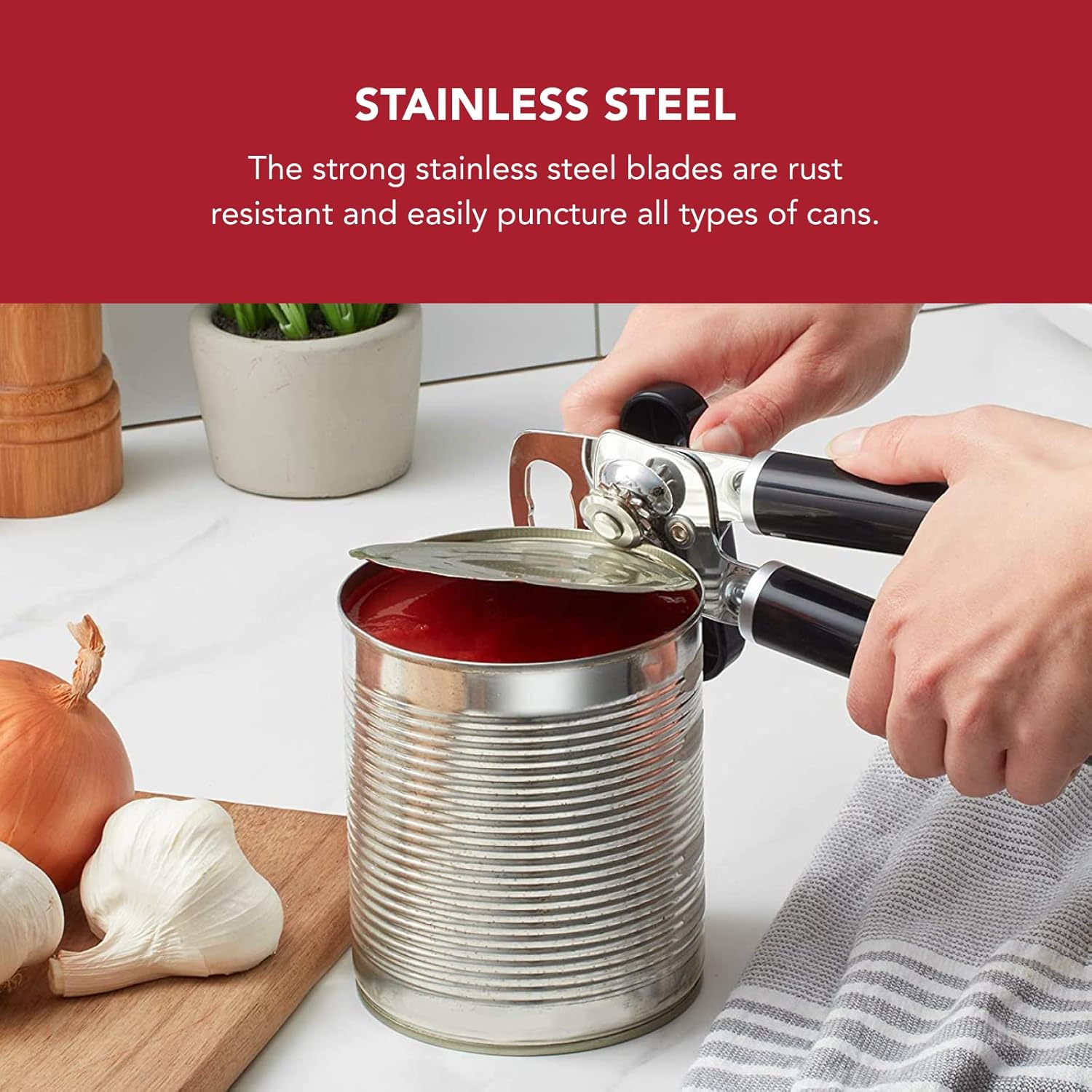 KitchenAid Classic Multifunction Can Opener and Bottle Opener Easy to Use, Razor Sharp Stainless Steel Cutting Wheel, Soft Ergonomic Handles, Black image 3