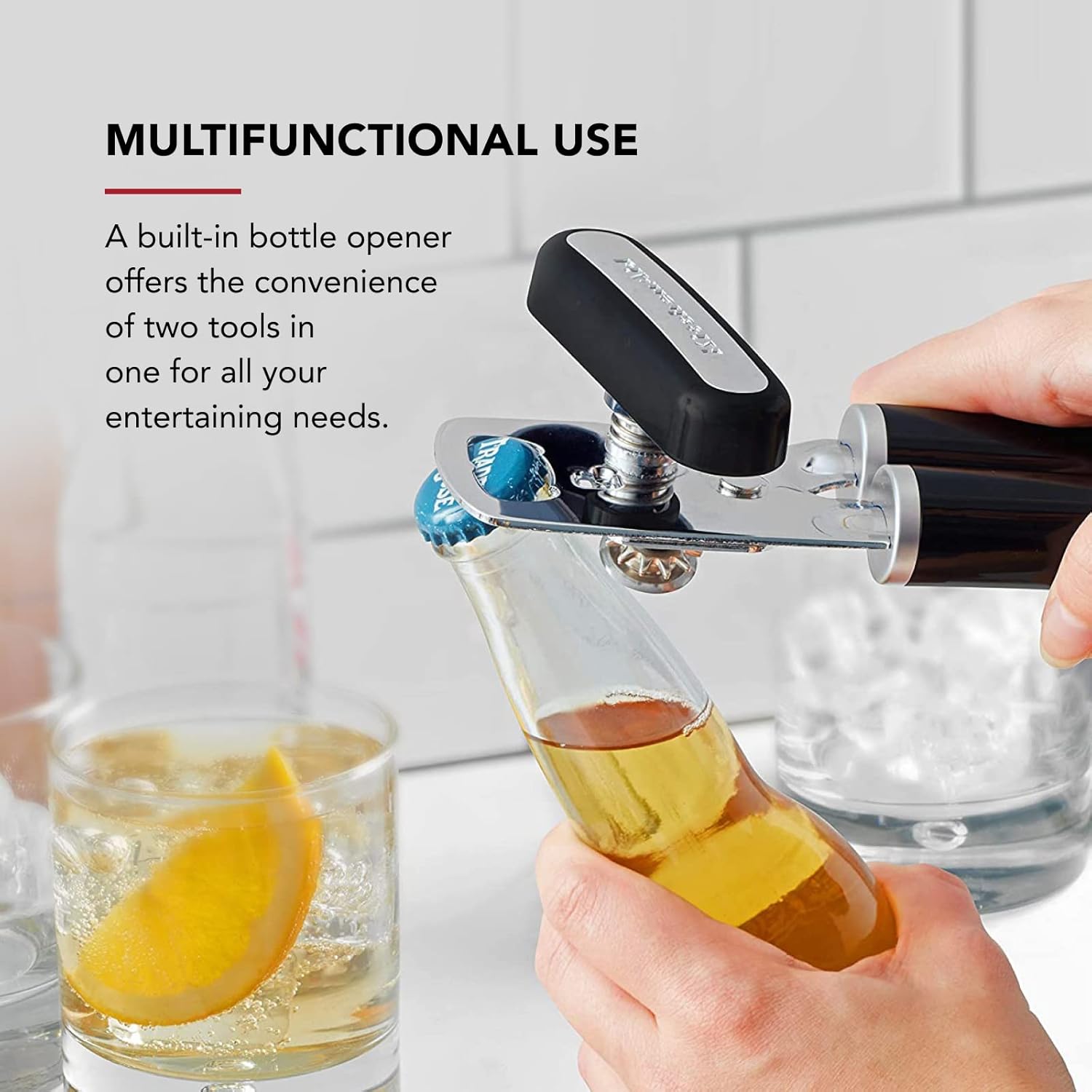 KitchenAid Classic Multifunction Can Opener and Bottle Opener Easy to Use, Razor Sharp Stainless Steel Cutting Wheel, Soft Ergonomic Handles, Black image 5