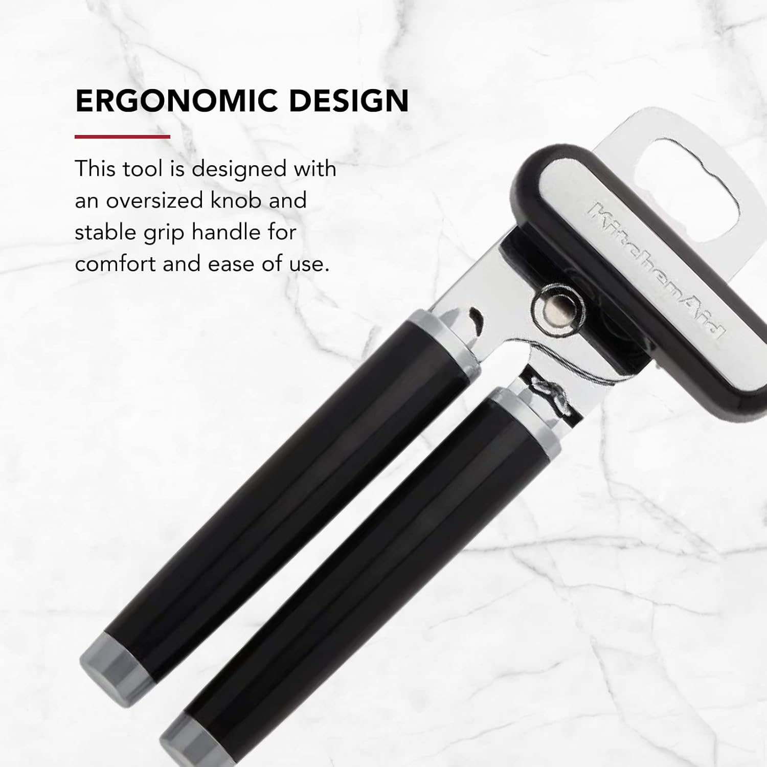 KitchenAid Classic Multifunction Can Opener and Bottle Opener Easy to Use, Razor Sharp Stainless Steel Cutting Wheel, Soft Ergonomic Handles, Black image 6