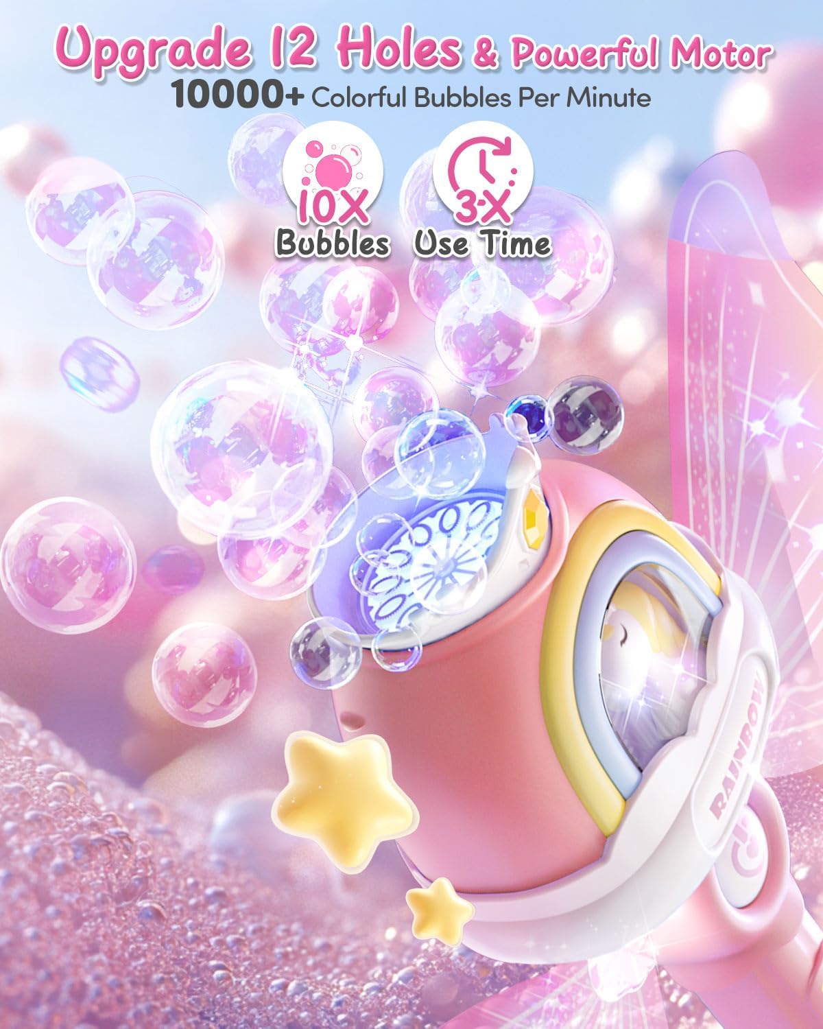 Bubble Wands for Girls Kids, Bubble Machine LED Light Princess Toys with 4 AA Batteries & 2 Solutions, Girl Stuff Outdoor Party Toys for Toddlers, Birthday Gift for 3 4 5 6 7 8 Year Old Girls image 2