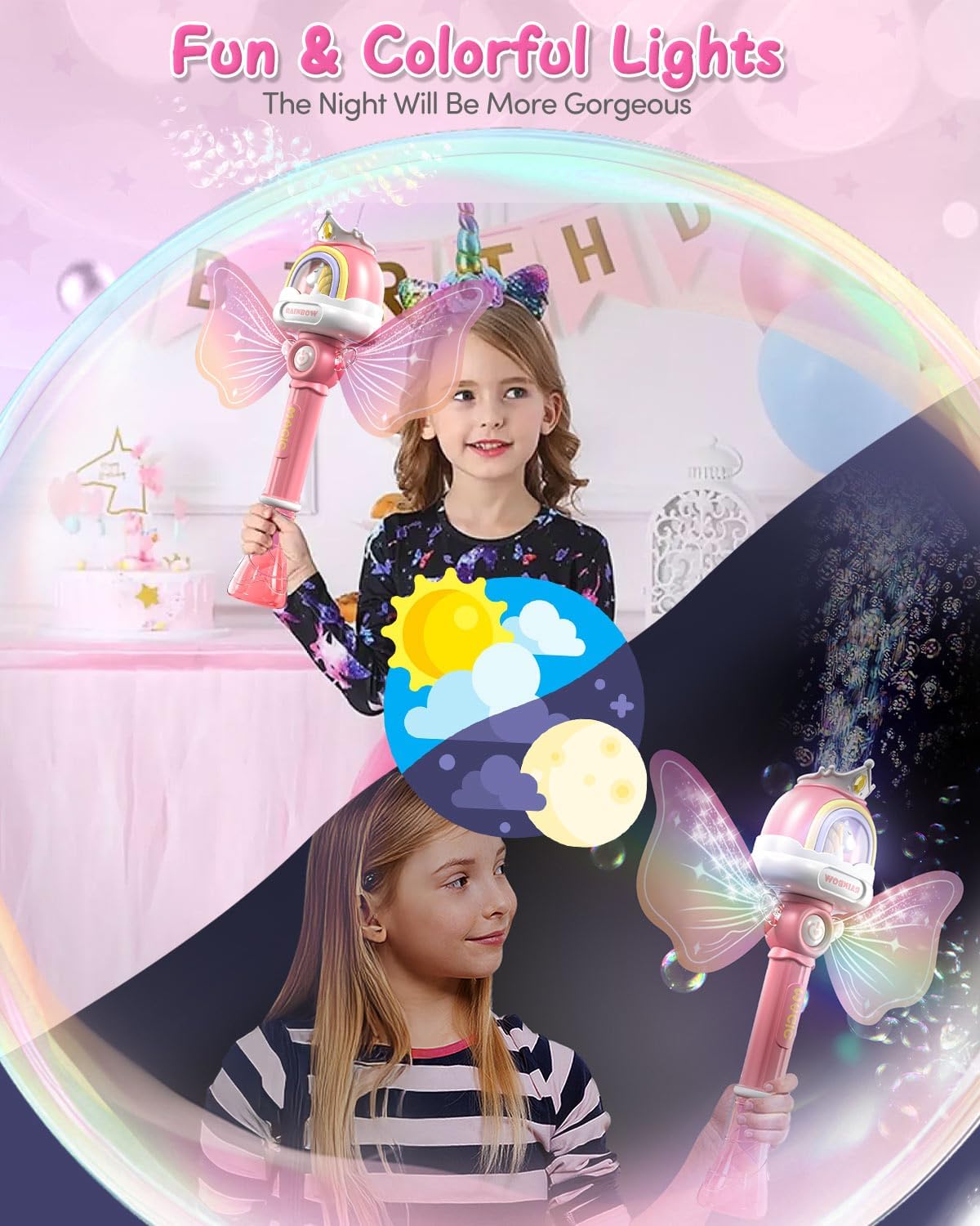 Bubble Wands for Girls Kids, Bubble Machine LED Light Princess Toys with 4 AA Batteries & 2 Solutions, Girl Stuff Outdoor Party Toys for Toddlers, Birthday Gift for 3 4 5 6 7 8 Year Old Girls image 5