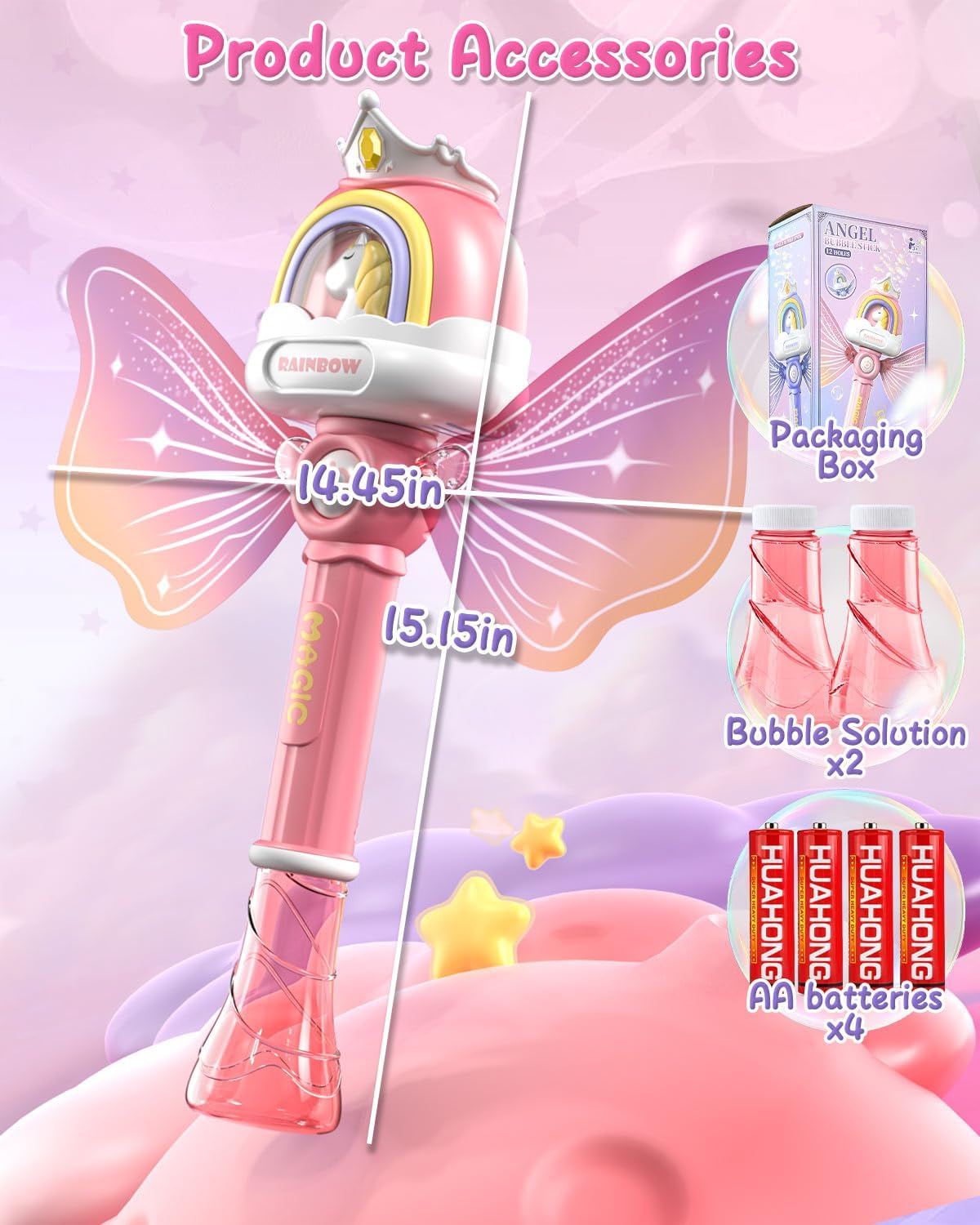 Bubble Wands for Girls Kids, Bubble Machine LED Light Princess Toys with 4 AA Batteries & 2 Solutions, Girl Stuff Outdoor Party Toys for Toddlers, Birthday Gift for 3 4 5 6 7 8 Year Old Girls image 7