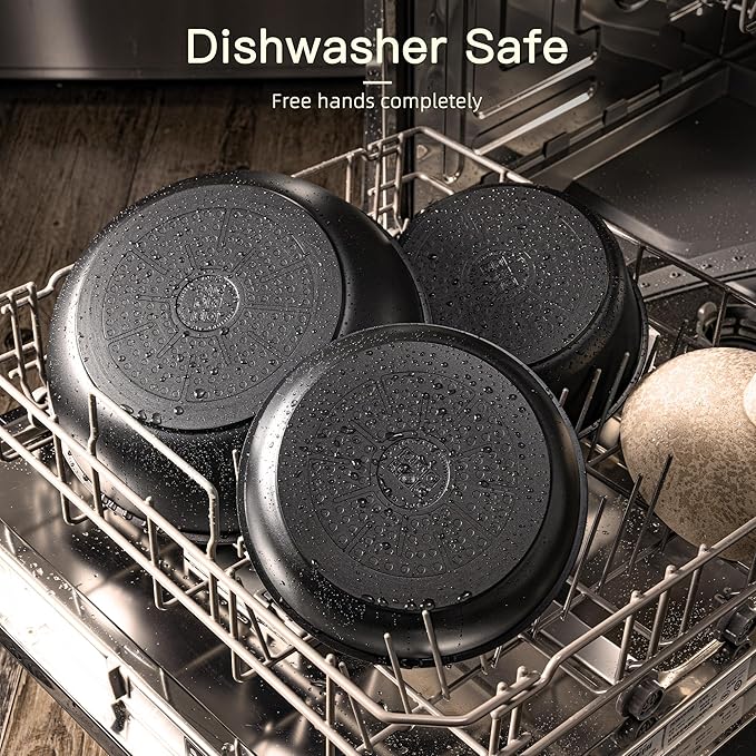 Astercook 21 Pcs Pots and Pans Set Non Stick, Ceramic Cookware Set Detachable Handle, RV Kitchen Cooking Set Removable Handles, Oven Safe, Induction Ready, Stackable Non-stick Set, Black image 5
