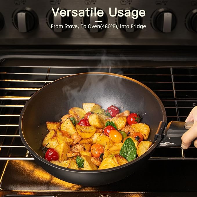 Astercook 21 Pcs Pots and Pans Set Non Stick, Ceramic Cookware Set Detachable Handle, RV Kitchen Cooking Set Removable Handles, Oven Safe, Induction Ready, Stackable Non-stick Set, Black image 6