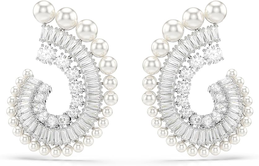 Swarovski Ariana Grande Earrings Jewelry Collection, Clear Crystal & Pearls, Rhodium Finish image 1