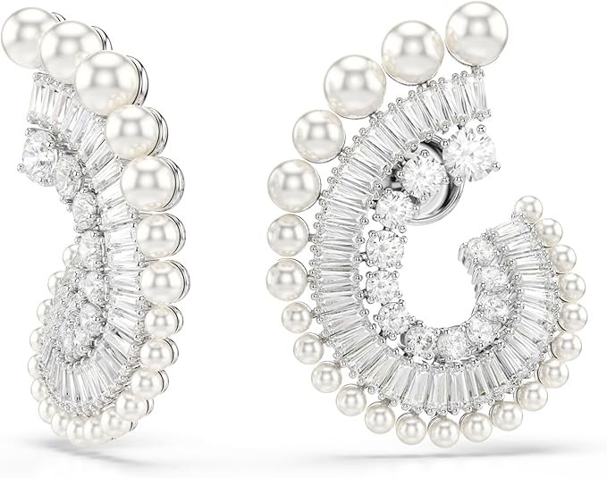 Swarovski Ariana Grande Earrings Jewelry Collection, Clear Crystal & Pearls, Rhodium Finish image 2