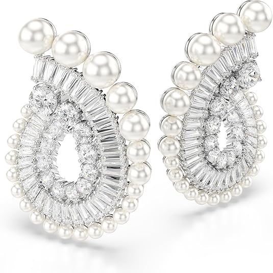 Swarovski Ariana Grande Earrings Jewelry Collection, Clear Crystal & Pearls, Rhodium Finish image 3