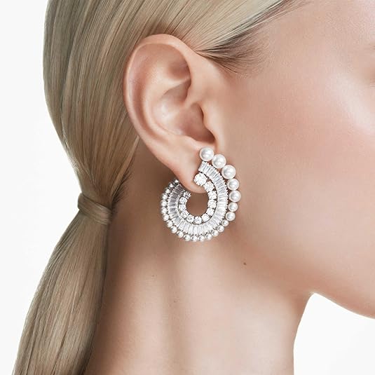 Swarovski Ariana Grande Earrings Jewelry Collection, Clear Crystal & Pearls, Rhodium Finish image 5