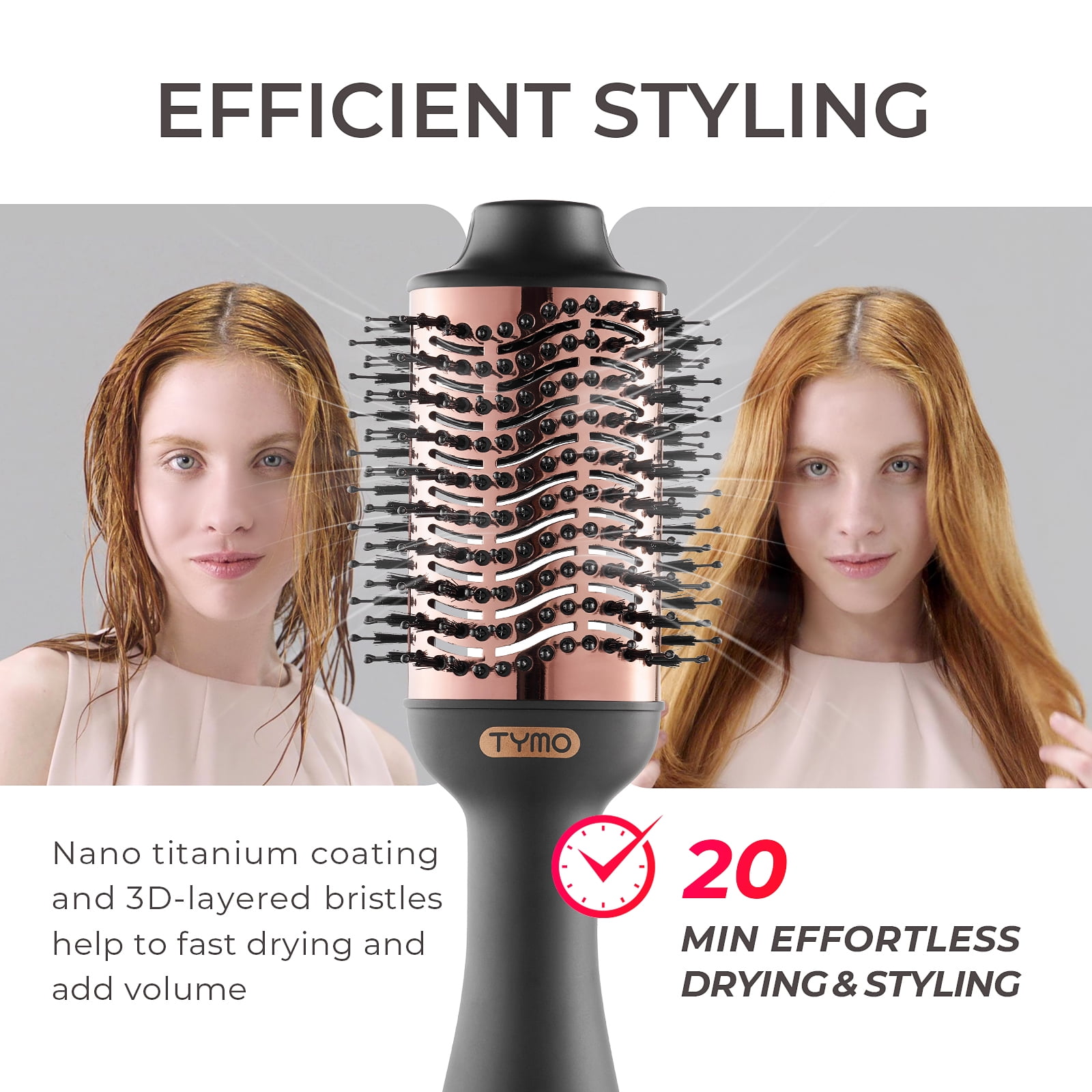 TYMO 4-in-1 Hair Dryer Brush, Blow Dryer & Volumizer with Negative Ion Technology, Hot Air Brush with Ceramic Barrel for Smooth, Frizz-Free Styling image 2