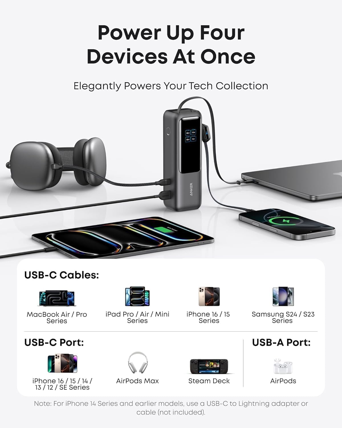 Anker Laptop Power Bank, 25,000mAh Portable Charger with Triple 100W USB-C Ports, Built-in and Retractable Cables, for iPhone 16/15 Series, MacBook, Samsung, and More (Flight-Approved) image 5