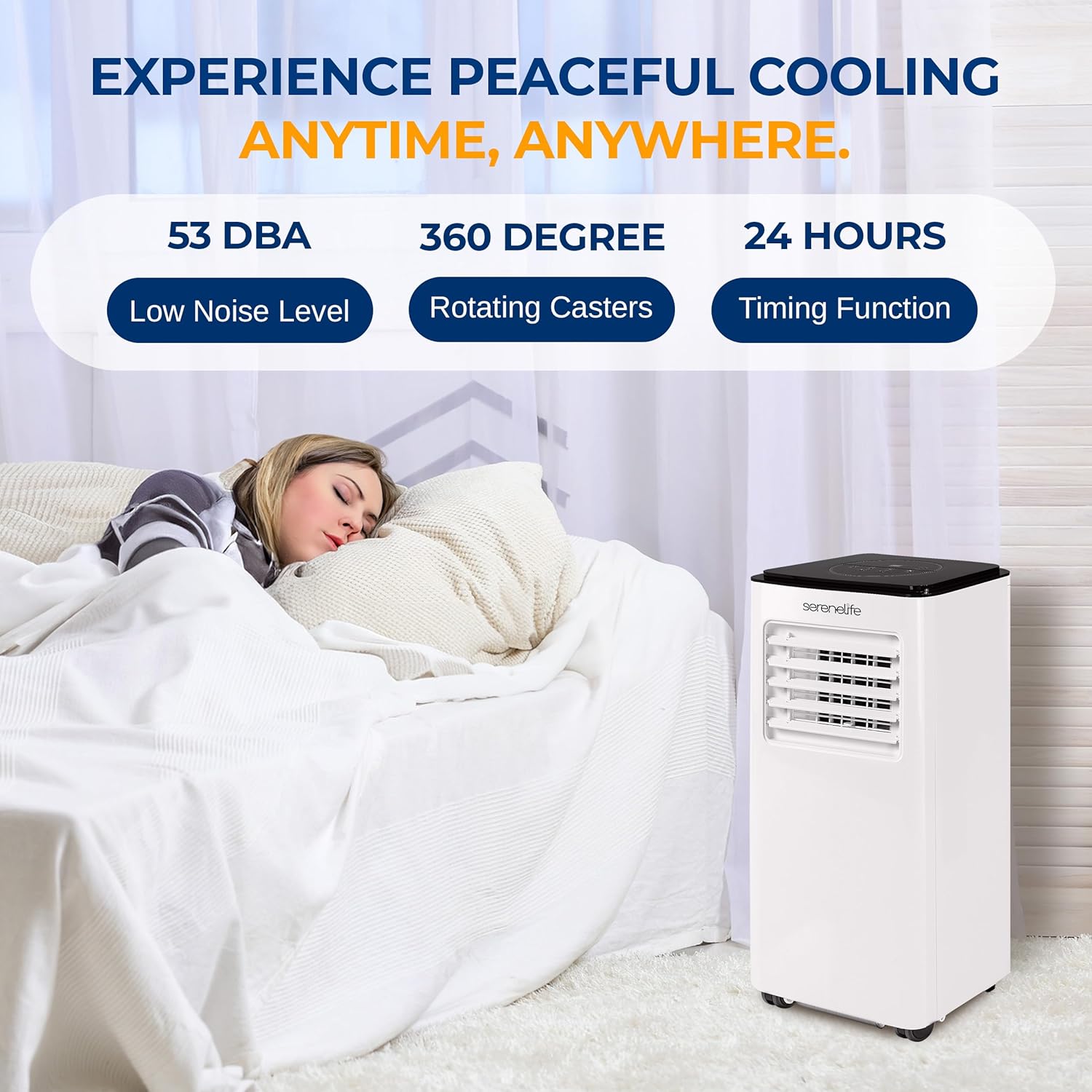 SereneLife 8000 BTU Portable Air Conditioner - 3-in-1 Compact Standing Air Conditioner for Room Up to 300 Sq. Ft. - Floor AC Unit with Remote Control - Universal Casters, Window Mount Kit image 5