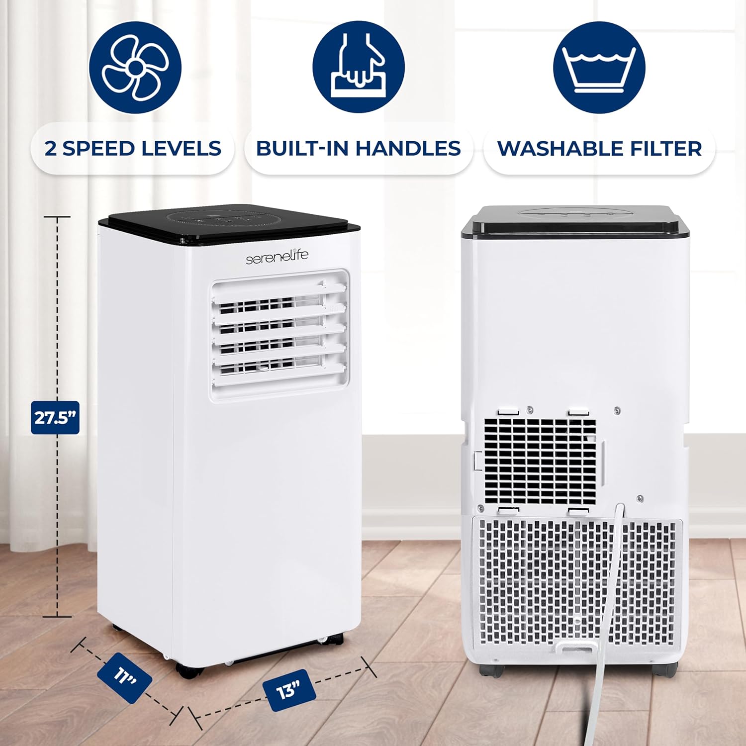SereneLife 8000 BTU Portable Air Conditioner - 3-in-1 Compact Standing Air Conditioner for Room Up to 300 Sq. Ft. - Floor AC Unit with Remote Control - Universal Casters, Window Mount Kit image 6