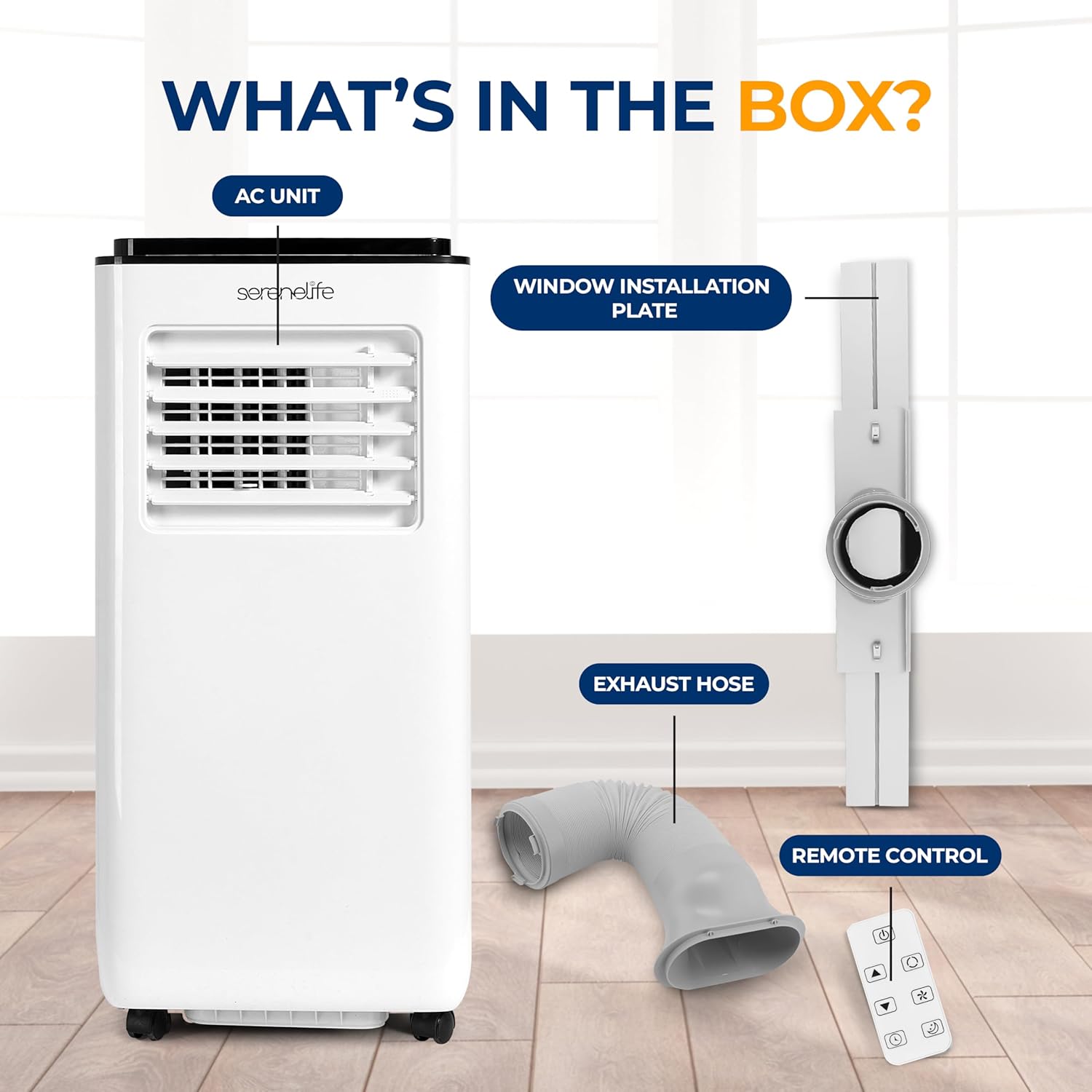 SereneLife 8000 BTU Portable Air Conditioner - 3-in-1 Compact Standing Air Conditioner for Room Up to 300 Sq. Ft. - Floor AC Unit with Remote Control - Universal Casters, Window Mount Kit image 7