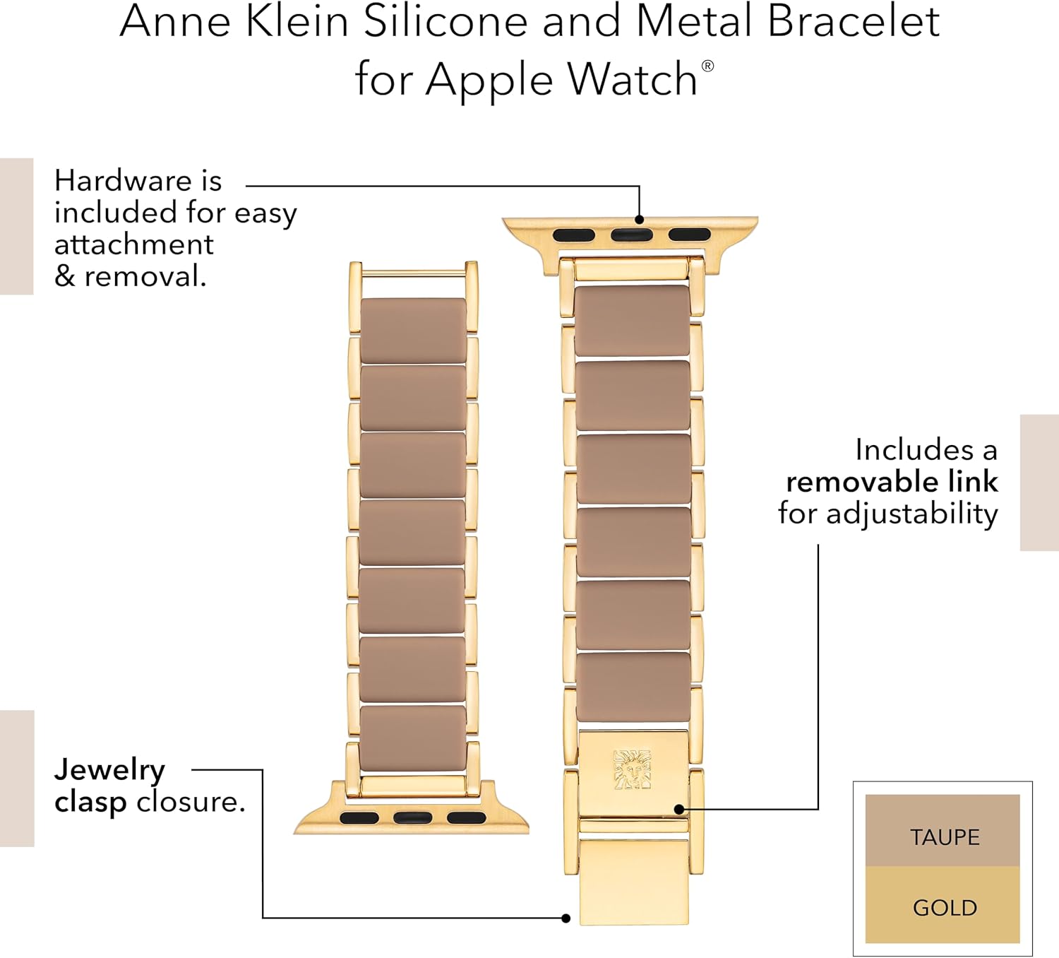 Anne Klein Rubberized Fashion Bracelet for Apple Watch, Secure, Adjustable, Apple Watch Replacement Band, Fits Most Wrists image 5