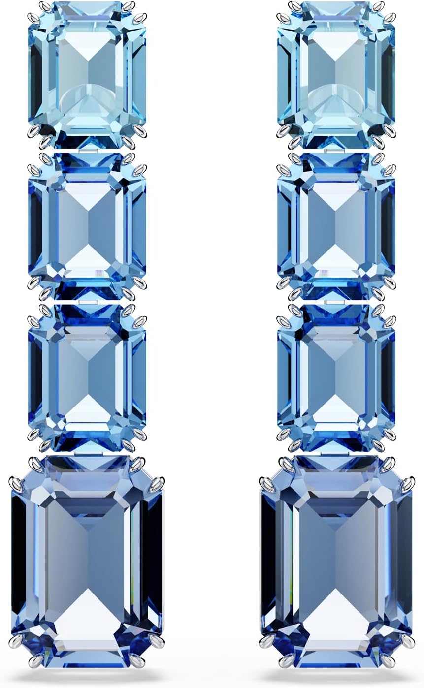 Swarovski Millenia Drop Earrings, Octagon Cut, Color Gradient, Blue, Rhodium Finished image 1