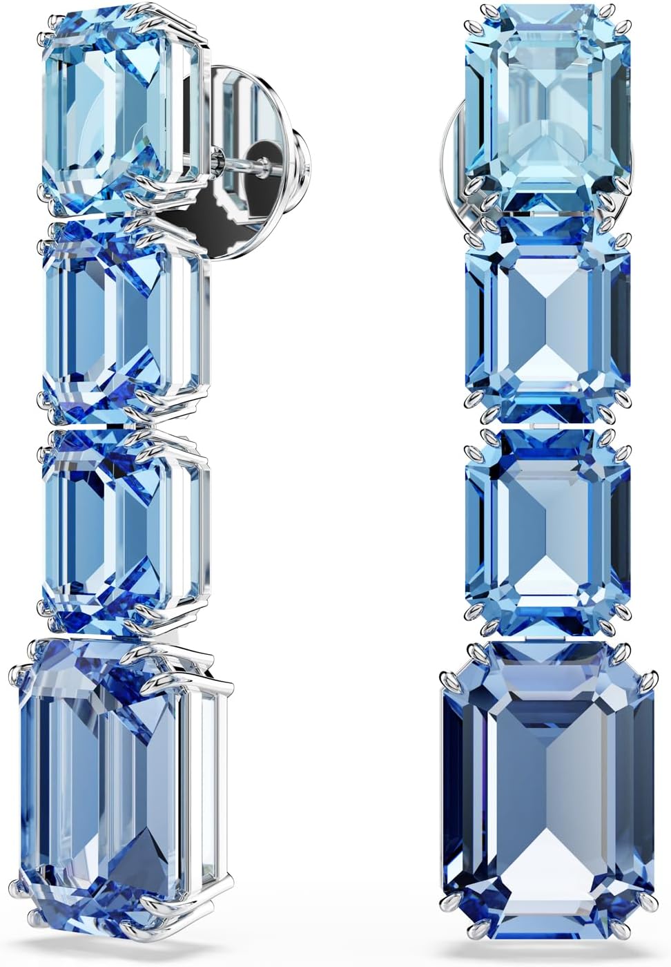 Swarovski Millenia Drop Earrings, Octagon Cut, Color Gradient, Blue, Rhodium Finished image 2