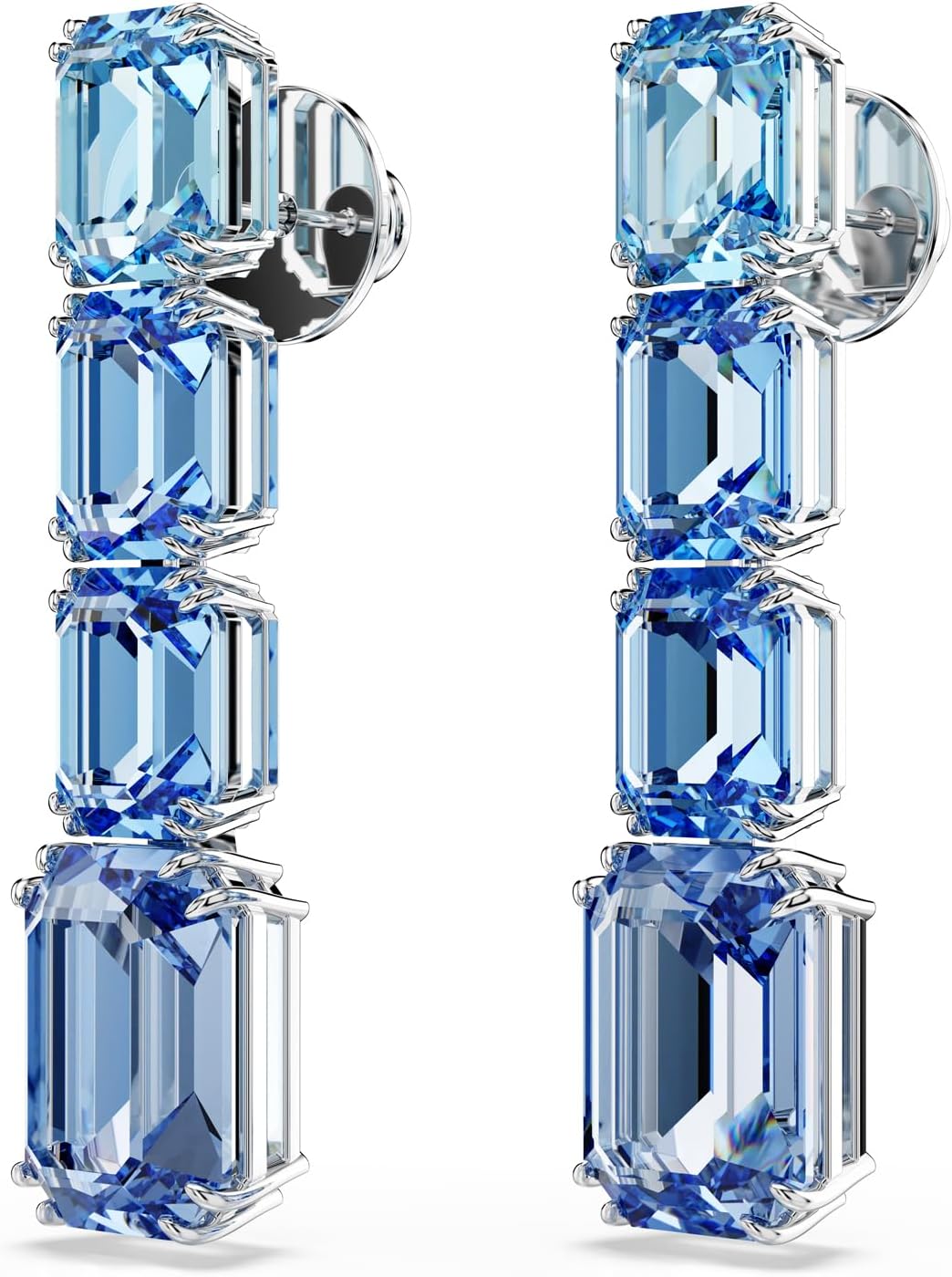 Swarovski Millenia Drop Earrings, Octagon Cut, Color Gradient, Blue, Rhodium Finished image 3