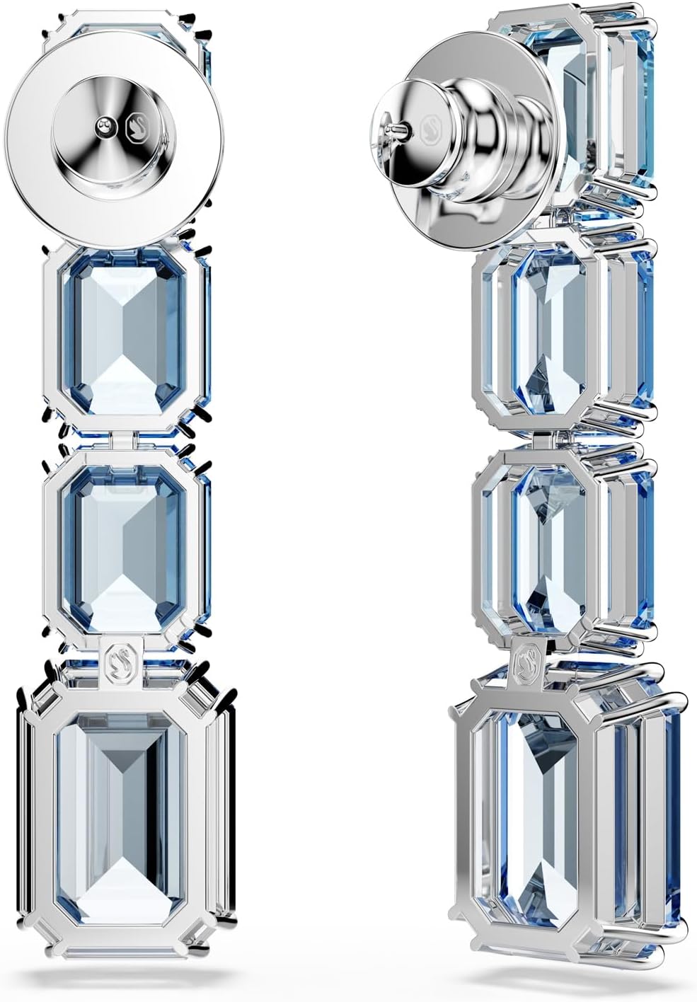 Swarovski Millenia Drop Earrings, Octagon Cut, Color Gradient, Blue, Rhodium Finished image 4